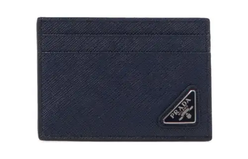 PRADA Leather Card Holder Men's Blue