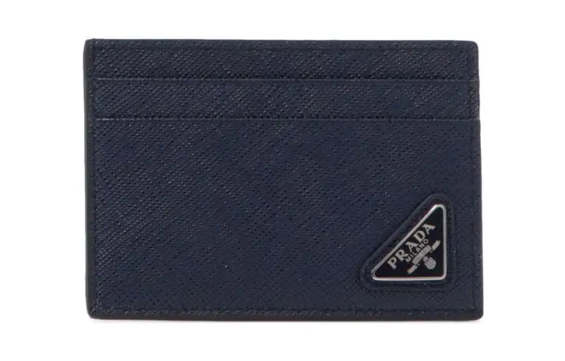 PRADA Leather Card Holder Men's Blue