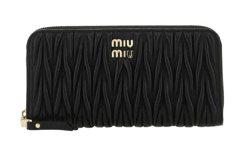 MIU MIU Matelassé Nappa Leather Wallet Women's Black