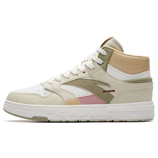 ANTA Street Play Series Skateboard Shoes Women's High-Top Beige Yellow/Ivory White/Amber/Warm Sand
