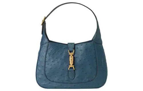 GUCCI Jackie 1961 Ostrich Leather Crescent Shoulder Bag Shoulder Bag Small Women's Blue