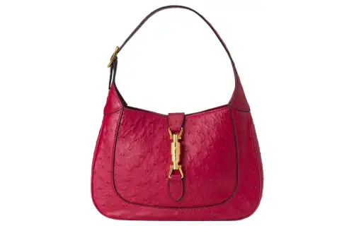 GUCCI Jackie 1961 Ostrich Leather Crescent Shoulder Bag Shoulder Bag Small Women's Burgundy