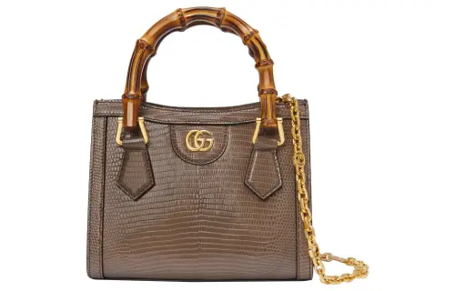 GUCCI Diana Lizard Skin Handbag Mini Women's Tan