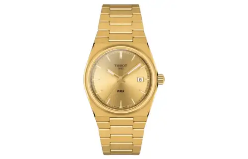 TISSOT PRX Quartz Movement Unisex Watch 35mm Gold Dial Stainless Steel Case