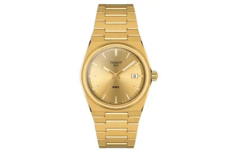 TISSOT PRX Quartz Movement Unisex Watch 35mm Gold Dial Stainless Steel Case