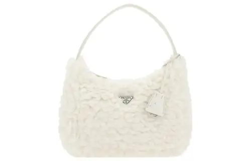 PRADA Re Edition Wool Cashmere Handbag Small Women's White
