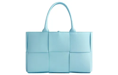Bottega Veneta Calfskin Tote Bag, Shopping Bag, Handbag Small Women's Light Blue