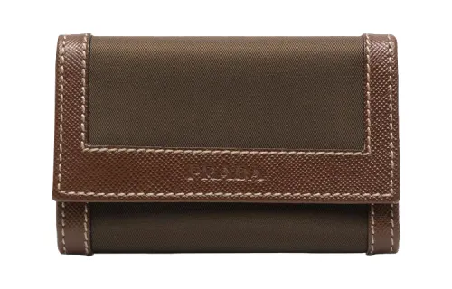 PRADA Luggage Collection Leather Trim Key Pouch Men's Brown
