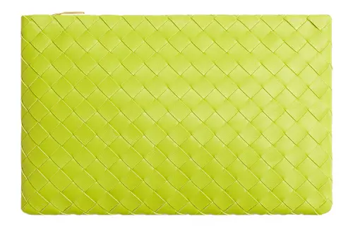 Bottega Veneta Woven Lambskin Calfskin Clutch Women's Yellow