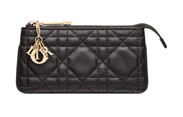 DIOR Lady Dior Lambskin Key Pouch Women's Black