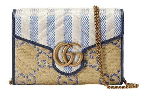 GUCCI GG Marmont Raffia Effect Fabric Envelope Bag Crossbody Bag Mini Women's