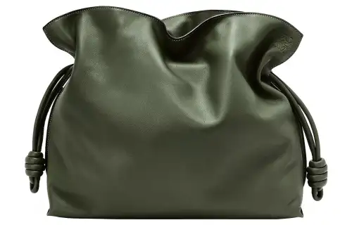 LOEWE Flamenco Napa Calf Leather Clutch Large Women's Olive Green