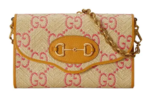 GUCCI Horsebit 1955 Straw Woven Saddle Bag, Shoulder Bag Women's