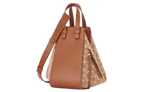 LOEWE Anagram Jacquard Fabric With Cow Leather Hammock Handbag Small Women's Tan