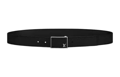 LOUIS VUITTON Leather Belts Men's Black Width 3.5cm
