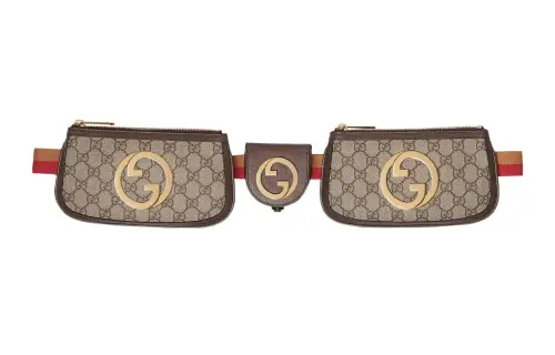 GUCCI Blondie Canvas Leather Trim Wallet Coin Waist Purse Mini Women's Ebony/Brown