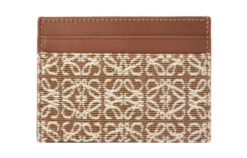 LOEWE Fabric Canvas With Leather Card Holder Card Holder Women's Brown & Walnut