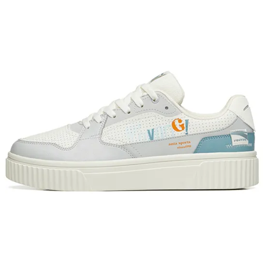 ANTA Skateboard Shoes Men Low-Top Ivory White/Microchip Gray/Wall Gray