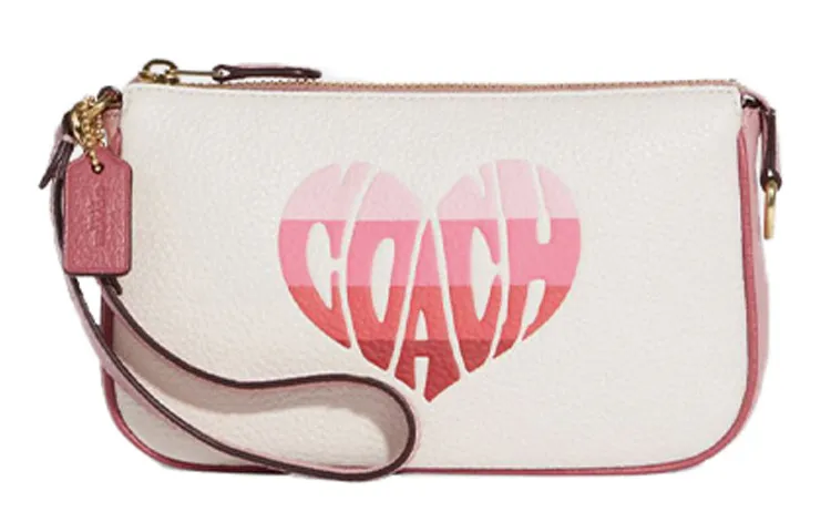 COACH Nolita Cow Leather Pochette Shoulder Bag Wrist Bag Clutches Small Women's White & Pink