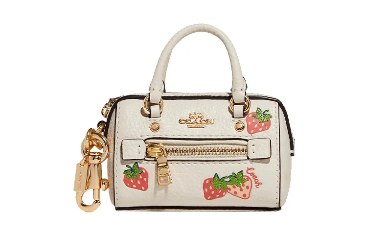COACH Bag Charm Refined Pebble Leather Bag Accessory Mini Women's White