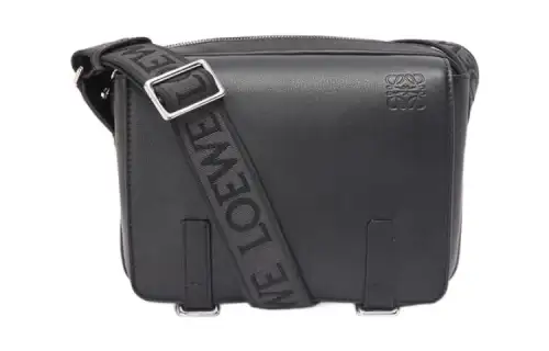 LOEWE Military Cow Leather With Jacquard Fabric Messenger Bag, Crossbody Bag, Shoulder Bag Small Men's Black