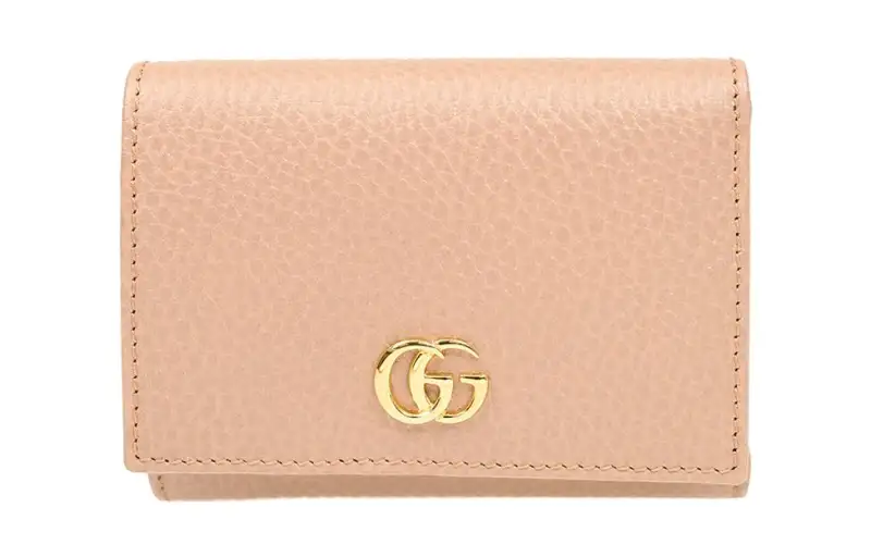 GUCCI GG Marmont Cow Leather Wallet Women's Pink