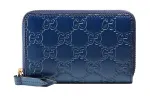 GUCCI Cow Leather Wallet Women's Blue