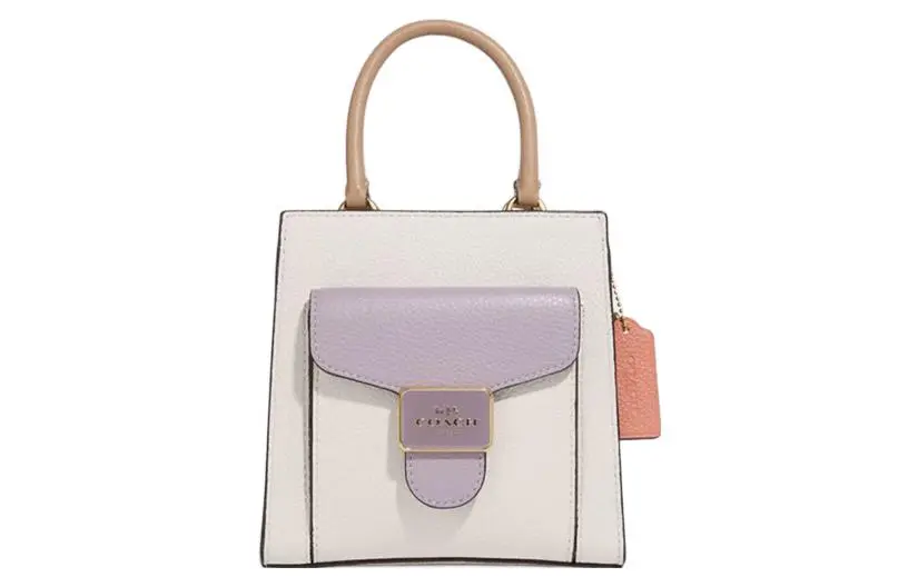 COACH Pepper Cow Leather Sheet Music Bag, Handbag, Shoulder Bag, Crossbody Bag Small Women's White & Lilac Purple
