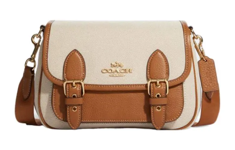 COACH Lucy Fabric With Cow Leather Shoulder Bag, Crossbody Bag Small Women's Beige & Brown