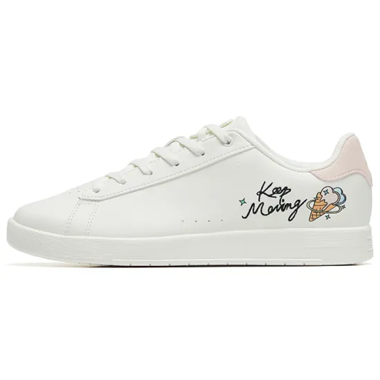 ANTA Skateboard Shoes Women's Low-Top Ivory White/Pale Pink