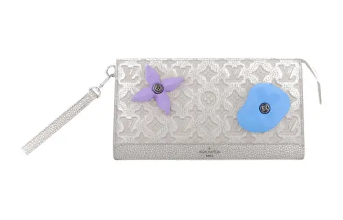 LOUIS VUITTON Leather Clutch Men's Silver White