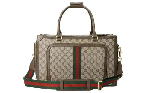 GUCCI Canvas With Leather Canvas Bag, Crossbody Bag Small Unisex Ebony