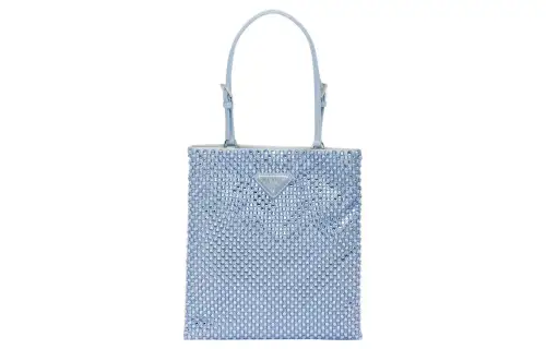 PRADA Embellished Satin Handbag Celeste