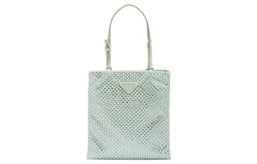 PRADA Embellished Satin Handbag Aqua