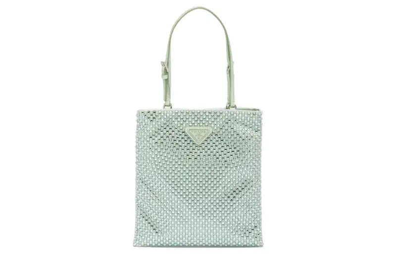 PRADA Embellished Satin Handbag Aqua