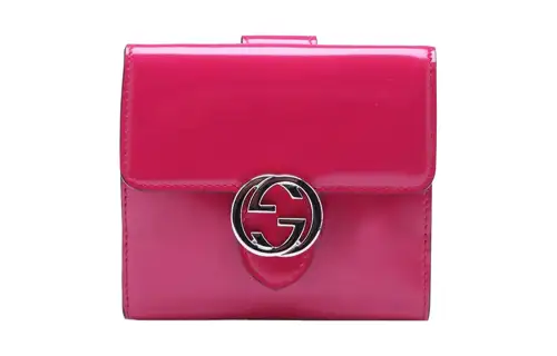 GUCCI Patent Leather Card Holder, Wallet Women's Pink