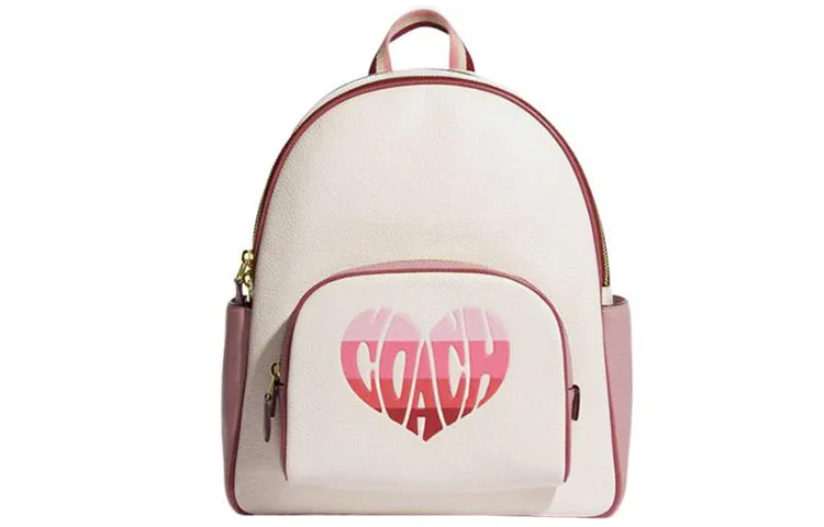 COACH Court Cow Leather With Textile Backpack Large Women's White & Pink