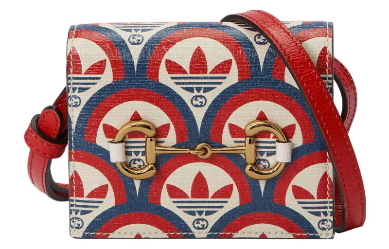 GUCCI Adidas Originals Collaboration Leather Crossbody Bags Women's Red & Dark Blue