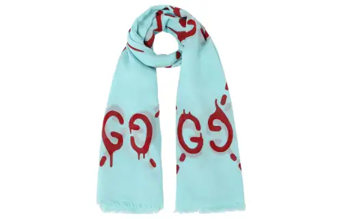 GUCCI Modal, Mulberry Silk Scarves Women's Cyan Blend Red