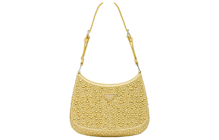 PRADA Cleo Satin Bag With Appliques Pineapple Yellow