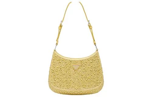 PRADA Cleo Satin Bag With Appliques Pineapple Yellow