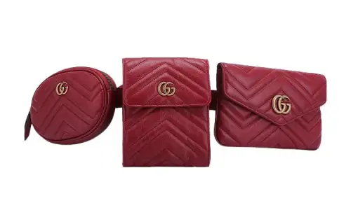 GUCCI GG Marmont Cow Leather Fanny Pack Women's Red