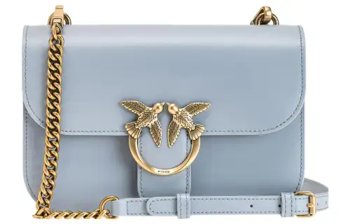 PINKO Cow Leather Shoulder Bag, Crossbody Bag Small Women's Blue