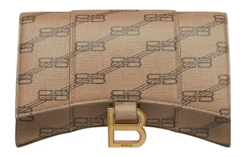 Balenciaga Coated Canvas Hourglass Bag Wallet, Shoulder Bag, Crossbody Bag Women's Beige & Brown