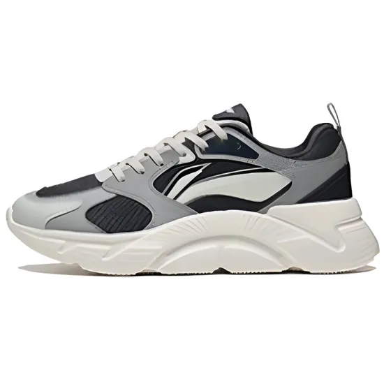 LiNing Cushioned Anti-Slip Wear-Resistant Breathable Lightweight Low-Top Running Shoes Men's Black Gray