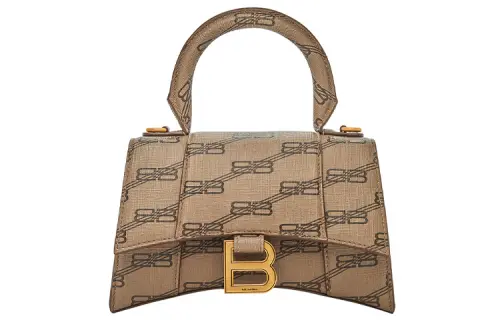 Balenciaga Hourglass Handbag Xs Bb Monogram Beige/Brown
