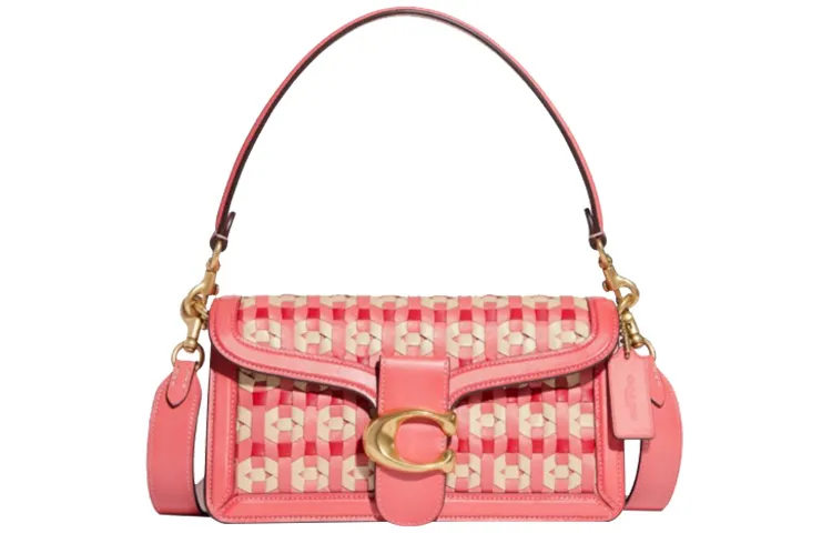 COACH Tabby Leather One Shoulder Handheld Crossbody Bag Medium Women's Bright Coral