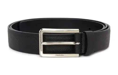 PRADA Minimalist Style Pin Buckle Cow Leather Belts Men's Black Width 2.5cm