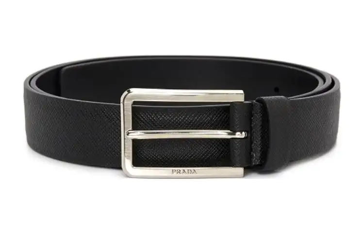PRADA Minimalist Style Pin Buckle Cow Leather Belts Men's Black Width 2.5cm