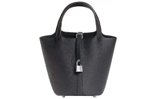 HERMES Picotin Lock Taurillon Clemence Bullock Leather Basket Bag, Bucket Bag, Handbag 18 Women's 3Y Caban Black Tweed
